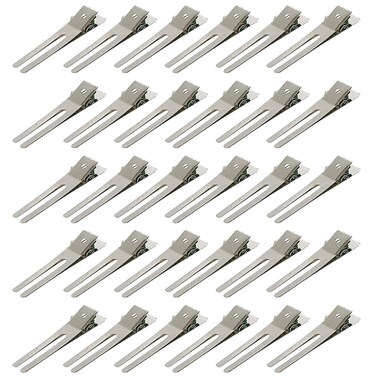 100 Pcs Double Prong Curl Setting Clips 1.8" for Hair Styling, Barber Salon Use - Silver