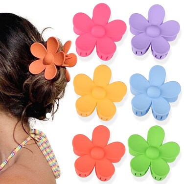 Canitor 6Pcs Hawaii Flower Claw Clip Large Flower Hair Clips for Thick Thin Hair Cute Hair Clips Hair Accessories for Girls Women Preppy Cute Stuff Things for Teen Girls Gifts Trendy Stuff