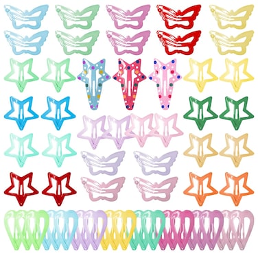 60 Pcs Colorful Hair Clips, Cute Girl Anti Slip Hair Accessories, Starlike,Butterfly,Heart Shaped Children's Button Bow Hairpin(Snap Barrettes for Kids Teens Women)