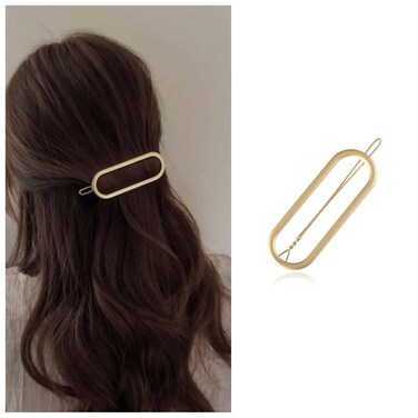 Minimalist Oval Hair Clip Hairpin Gold Oval Circle Hairclips Metal Geometric Hairpin Barrette French Ponytail Holder Hair Clips Decorative Hair Accessories for Women and Girls Headdress