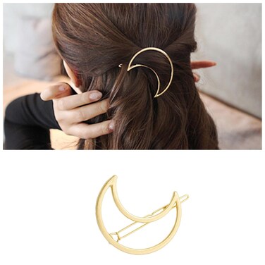 Boho Metal Crescent Hairclip Barrette - Gold Hollow Minimalist Half Moon Side Clip Pin, Decorative Hair Accessories for Women and Girls Headdress