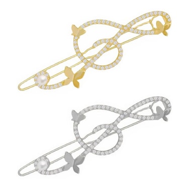 Mobestech 2pcs Music Note Hair Clips Classical Elegant Hair Barrettes Alloy Rhinestone Hair Pins Hair Accessories for Women Girls Hair Styling (Gold+ Silver)