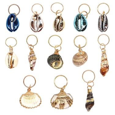 HEALLILY Beavorty 13pcs Hair Rings Jewelry Pendant Ocean Conch Shell Hair Accessories Hair Cuffs Decorations Charms for Twist Crochet Braiding Hair Clips