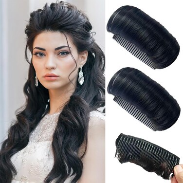 Bump It Up Volume Hair Bun Invisible False Hair Clip Styling Insert Comb Tool for Women Girls Lady DIY Hairstyle Accessories 2 Pieces (Black)