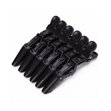 AKOAK 6 PCS Professional Anti slip Crocodile Clip - Large Styling Hair Clip for Women's Thick Hair, Dyeing or Hair Care Partition Positioning Clip, Salon DIY Accessories (Black)