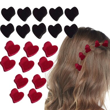 BWDCQMX Heart-Shaped Hair Clip, Mini Hair Clips for Women 20 pcs, Velour Hair Claw Clips Black Red, Cute Hair Accessories for Women Girls, Hair Valentine's Day Accessories