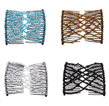 4 Pieces Beads Hair Combs Magic Elastic Hair Clips Stretchy Hair Comb Double Clips for Women Hair Accessory