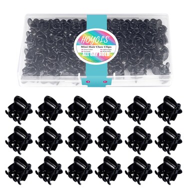 Hoyols 48 Pcs Black Mini Hair Claw Clips, Non-Slip Jaw Clamps for Women Girls, Secure Hold for Fine Short Medium Thick Hair, Styling Accessories in Plastic Box Bulk