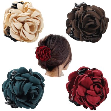 4 Pack Solid Rose Floral Flower Hair Claws Clips Clamps Hairpins Hair Bun Updo Holders Accessories for Women Girls