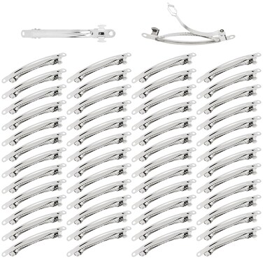 50 Pack 8cm/3 Inch Plain Blank Silver Metal DIY Craft French Barrettes Automatic Spring Snap Hair Clips Clasps Accessories for Women Girls Teens