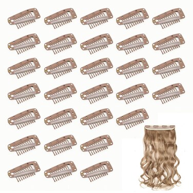 Dreamlover Wig Clips, Hair Extension Clips, Wig Clips to Secure Wig, 10 Teeth, Brown, 30 Pieces