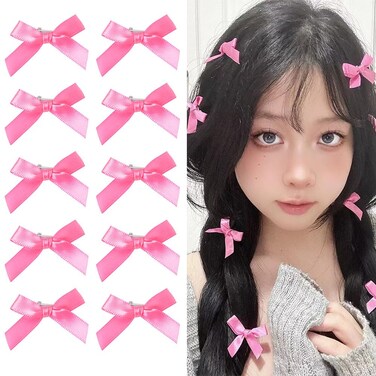 Mini Bow Hair Clips Small Hair Bow Barrettes for Women Girls Bowknot Hair Clip Hot Pink Hair Bows Y2k Hair Clips Hair Pins Cute Hair Accessories for Women 10Pcs Hair Bow Clips Kawaii Hairclips