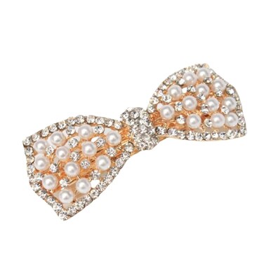 BeeSpring 1Pcs Korean Style Crystal Rhinestone Hair Barrettes Butterfly Pearls Hair Clips Pins for Women (Gold)