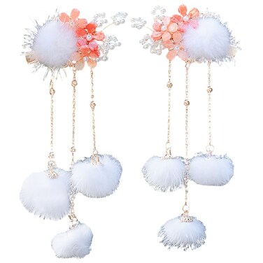 Balacoo Hair Clip, Chinese Style Hairpin with Furry Balls, Tassel Barrette for Hanfu, Hair Accessories for Girls, Women, Hairpin Hair Ribbons for Cosplay