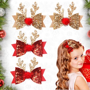 4PCS Christmas Hair Clips, Cute Christmas Hair Clips Reindeer Antlers Barrettes for Kids Xmas Hairpins Deer Antlers Hairclips Hair Accessories for Girls and Women