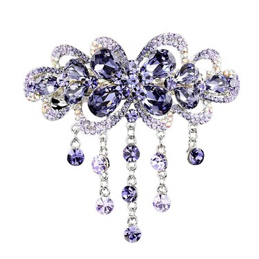 Large Elegant Hair Barrettes for Women Girls Spring Clip Flower Tassel Design Sparkly Glitter Rhinestone Hairpin Crystal Hair Clip Hair Accessories (Purple)