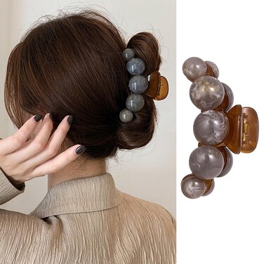 1Pcs Acrylic Hair Jaw Clips with Pearl Design - Dark Brown Fashion Hair Accessories for Women's Thick or Thin Hair, Wedding or Daily Use