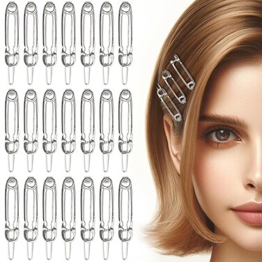 24 Pcs Hair Pins Hair Clips Alloy Safety Pin Shape Hairpin Barrettes Hair Pins Set Hairdressing Tool Hair Accessories for Women and Girls (Silver)