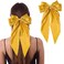 Jumbo Silky Satin Bowknot Hair Slides with Long Tails for Women and Girls - Metal Clips and Hairpins Accessories (Yellow)