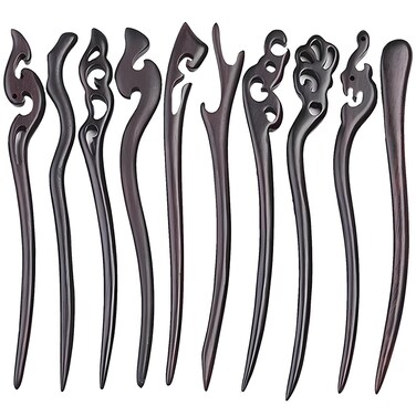10 Pieces Wooden Hair Sticks Chinese Traditional Hair Stick for Women Bun Maker, Chinese Chopstick Hair Pins for Women Long Hair Chignon Maker Hair Accessories