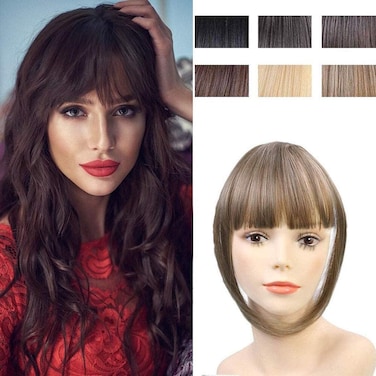 Bangs Hair Clip in Bangs Wispy Bangs Temples Hairpieces for Women Clip on Air Bangs Flat Neat Bangs Hair Extension for Daily Wear (Thick Bangs, Brown Mix Natural Blonde 12/24#)