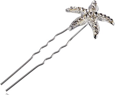 Contemporary Inspired Silver Metal Tone Carved Five Legged Star Fish Single Hair Pin for Women