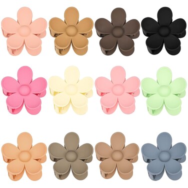 12 Pieces Flower Claw Clips for Women Girls - Large, Strong Hold Jaw Clips in 12 Matte Colors for Thick and Thin Hair