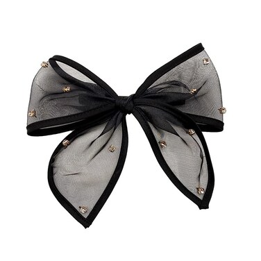 Black Bow Hair Clips for Women Girls Rhinestone Ribbon Bowknot Spring Hair Clips for Long Thick Hair French Tulle Bow Ponytail Holder Nonslip Metal Hair Barrette Snap Hairpins Hair Accessories