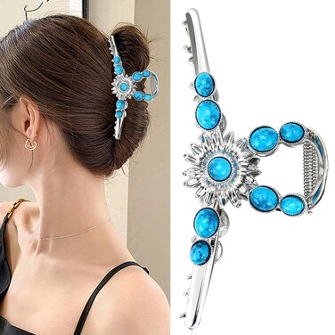 Western Hair Claw Clips Turquoise Blue Stone Claw Clip for Thick Hair Large Metal Hair Clamps Claw Strong Hold Jaw Clips Nonslip Hair Barrettes Native Tribal Hair Accessories for Women Girls