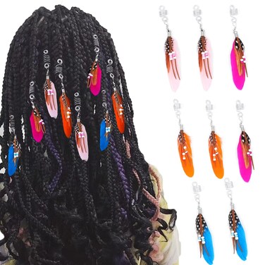 Bohend Dreadlocks Hair Clips 8 Pieces Feather Pendant Dreadlock Braid Hairwear Hair Charms Hair Jewelry Accessories for Women and Girls