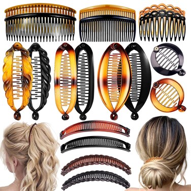 18 Pieces Banana Hair Clips Classic French Hair Comb Set Fishtail Plastic Twist Hair Clip Ponytail Accessories for Women Girls, 9 Styles