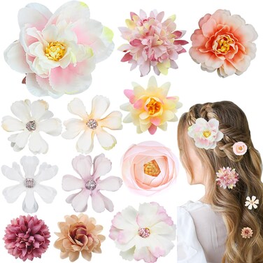 12 PCS Flowers Hair Accessories for Women and Girls Flower Hair Clip Rose Hair Clips Hair Barrettes for Women Boho Bride Claw Clip for Girls Wedding