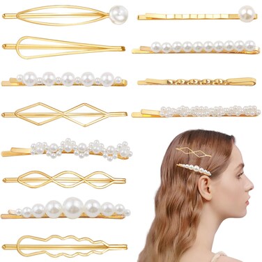 12 Pieces Pearl Bobby Pin Metal Hair Pin Minimalist Hair Clips Geometric Hair Barrettes for Women Girls Hair Styling Fashion Hair Accessories (Gold)
