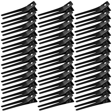 Hairdressing Double Prong Curl Clips, 50pcs 1.8" Metal Alligator Hairpins for Hair Bow Pin Curl, Styling Clips for Hair Salon Barber (Black)