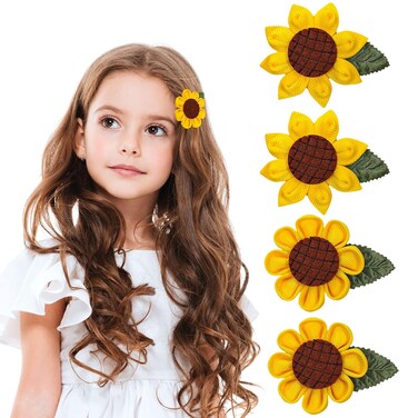 Whaline 4Pcs Sunflower Hair Alligator Clips Cute Hair Accessories Yellow Flower Hair Barrettes Hairpin Accessories for Toddlers Girls Spring Summer Wedding Birthday Decor, 2 Designs