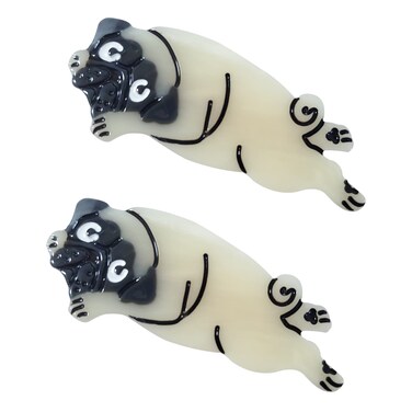 Pug Dog Hair Clips,Cellulose Acetate Hair Clips,Small Hair Clips for Girl,Pack of 2