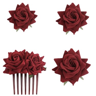 4 Pieces Women Rose Hairpin, Bridal Rose Brooch Hair Clip Wedding Floral Clips for Woman Girl Party Wedding (Wine Red)