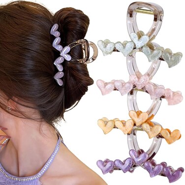 Jelly Heart Hair Claw Clips Cute Hair Clips for Women Claw Clips for Thick Hair Acrylic Claw Clip Hair Claws Hair Clip Girls Hair Accessories Hair Barrettes Hairclips Non-slip Hairpin Clips for Hair