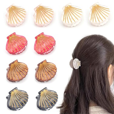 Pack of 10 Mini Seashell Hair Claw Clips Jaw Clip Clamps Mermaid Hair Styling Cilps Accessories for Women Girls Marble Pattern