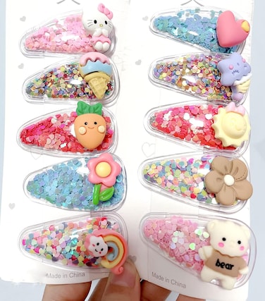 10 Pcs Glitter Hair Clips for Girls, Cute Animals Rainbow Sparkle Transparent Hairpins Snap Barrettes Hair Accessories for Children's Day,Christmas Party