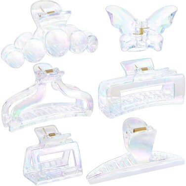 Juexica 6 Pcs Plastic Hair Claw Clips Cute Large Claw Clips Strong Holding Teeth Interlocking for Thick Thin Hair(Clear)