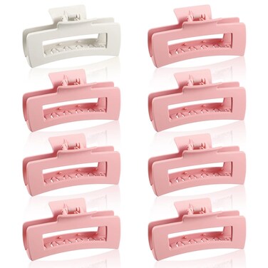 Xunyee 8 Pcs Bridal Bridesmaid Square Hair Clips 4.1 Inch Large Matte Bride Rectangular Hair Claw Clips Pink Bachelorette Party Decorations Styling Accessories for Wedding Gift