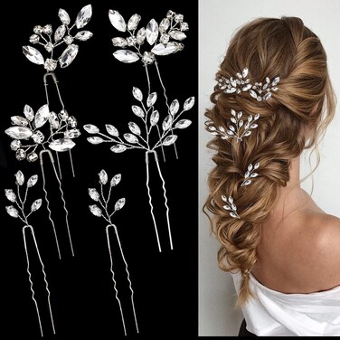 6 Pieces Bride Hair Pins Rhinestones Hair Accessories for Women Crystal Hair Piece for Wedding Bride Women Girls Bridesmaids