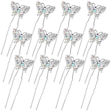 12 Pieces Butterfly Hair Pin Butterfly Hair Clips Crystal Pearl Hair Clips Bridal Wedding Hair Pins Bride Headwear Hair Accessories for Women(Elegant Style)