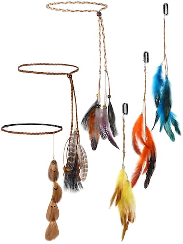 6 Pcs Feather Headband Feather Hair Clip Set Boho Hair Extensions with Feather Clip Comb Hippie Headpiece for Women(Stylish Style)