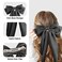 4 Pieces Satin Hair Bows Soft Ribbon Clips Hair Barrettes for Women Girls, Long Ribbon Bows Large Bow Hair Slides Silky Bowknot with long Tail French Style Hair Accessories (Black)