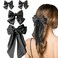 4 Pieces Satin Hair Bows Soft Ribbon Clips Hair Barrettes for Women Girls, Long Ribbon Bows Large Bow Hair Slides Silky Bowknot with long Tail French Style Hair Accessories (Black)
