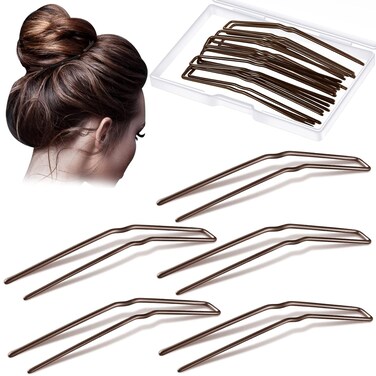 36 Pieces U Shaped Hair Pins Ballet Buns Bobby Pins U Hair Styling Pins Metal U Bun Hair Pins for Updo Bun Bobby Pins for Women Lady Thick Thin Long Curly Hair(2.5 Inches,Brown)