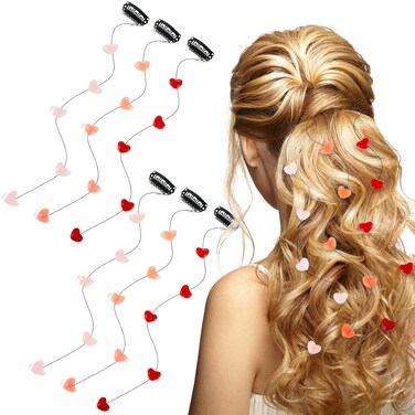 Youyole 6 Pcs Heart Hair Clip for Women Acrylic Heart Bead Streamline Invisible Hair Extensions Accessories DIY Cute Side Comb for Girls, Light Pink, Rose Red, Bright Red