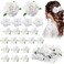 BBTO 21 Pieces Flower Hair Clips - Rose Hair Clips &amp; Barrettes for Women - Flower Hair Accessories - Boho Bride Claw Clip Hairpin Brooch Pin Headpiece for Wedding (White, Large, Medium, Small)